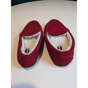 Lands End Slippers Big Kids Medium Size 4 Red Suede Moccasin Christmas Boys EUC